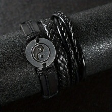 4pcs Cross border Explosive Jewelry Set Mens Cowhide Bracelet European And American Retro Braided Diy Leather Bangle