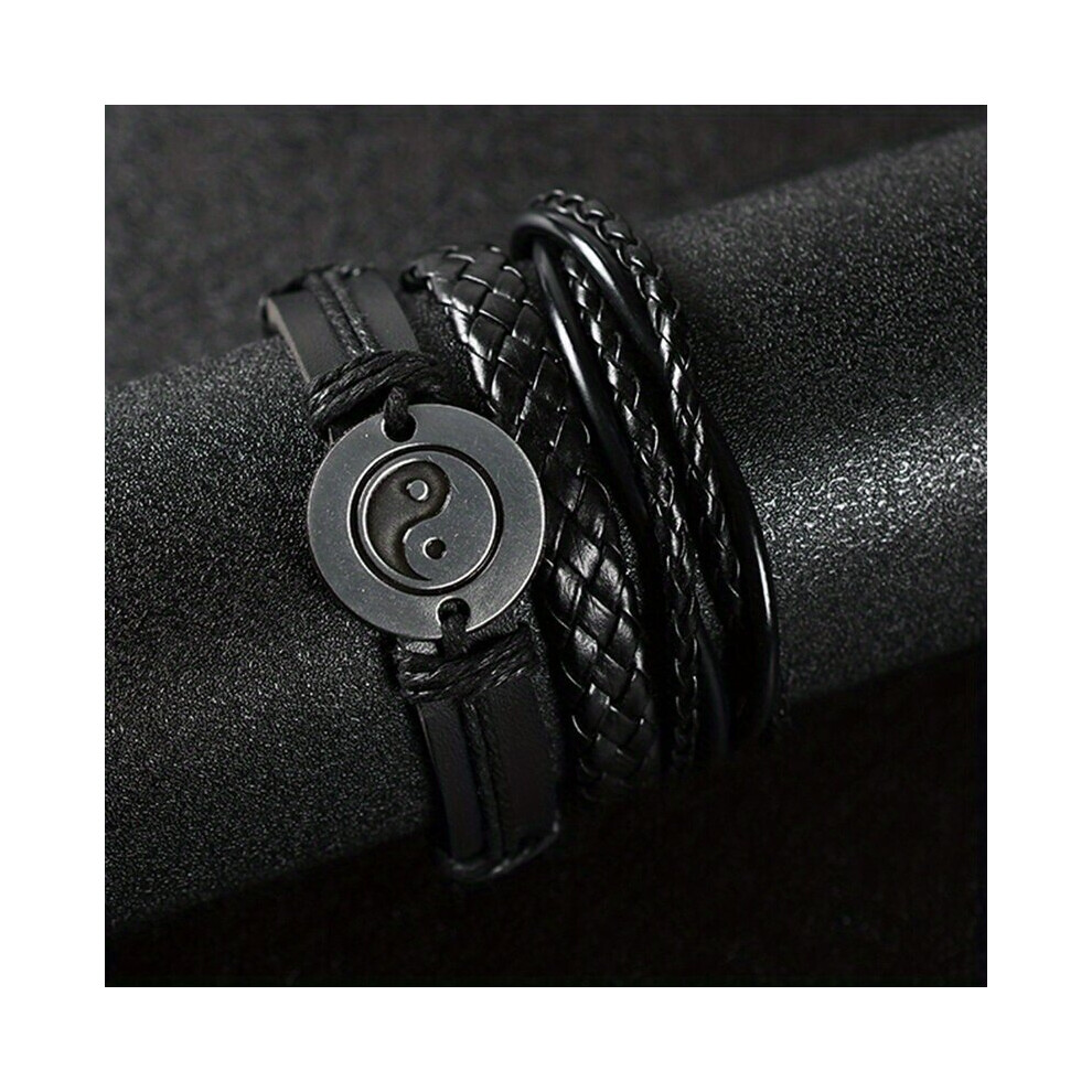 4pcs Cross border Explosive Jewelry Set Mens Cowhide Bracelet European And American Retro Braided Diy Leather Bangle