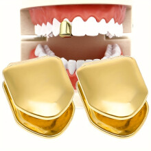 2pcs 14K Golden Plated Teeth Grillz For Men Teeth Braces Hip Hop Cosplay Party Accessories