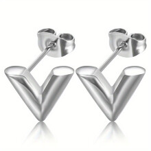 3pcs V Letter Necklace And Earring Set Mens Stainless Steel Jewelry Three piece Set Of Jewelry For Men And Women V shaped Bracelet