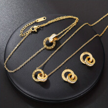 A Set Of Rose GoldEN Stainless Steel Combination Jewelry Roman Numerals Necklace Bracelet Earrings 3 Pieces Accessories And For Men