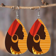 African Girl Silhouette PU Leather Earrings For Men Red Hat Features For Boys