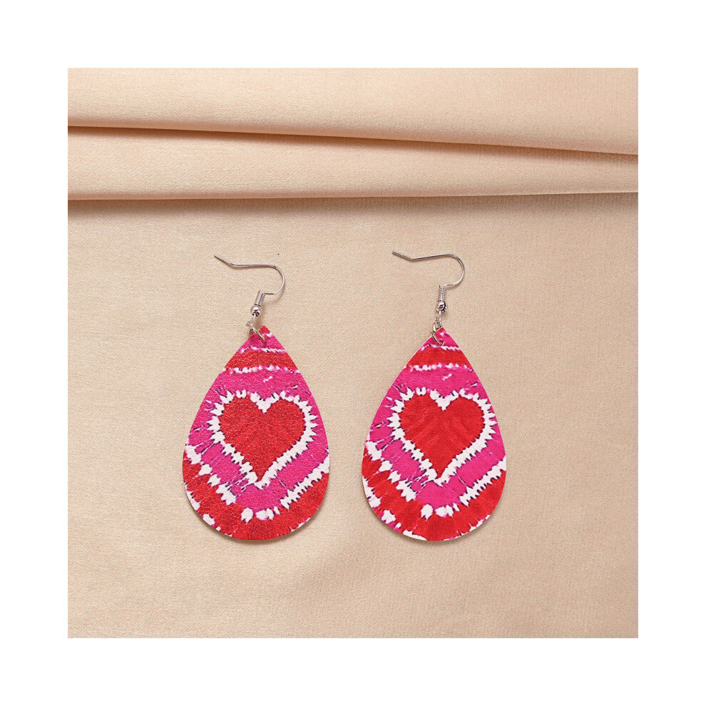 Teardrop Shape PU Leather Love Rainbow Print Earrings For Men Gift-image-OPC-PC269VC-NEW