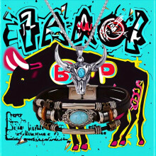 2 Pcs Mens Necklace Bracelet Set Turquoise Bull Head Charm Necklace And Turquoise Leather Style Bracelet Pendant Gift For Men Couples Or Women