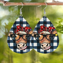 1pair PU Leather Hook Earrings Creative Bull Chicken Pig Rabbit Pattern Animal Ear Accessories For Men Boys