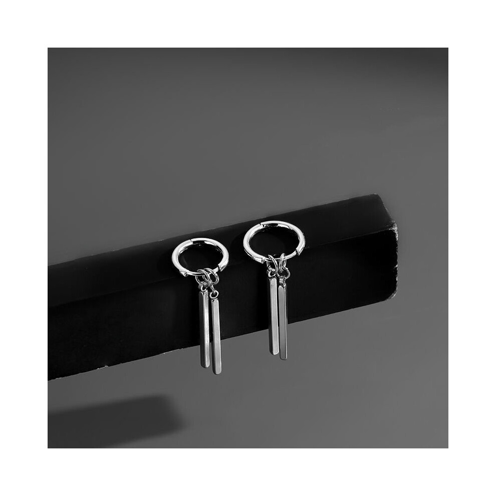 1 Pair Men Hip hop Long Metal Bar Pendant Earrings Stainless Steel Ear Jewelry