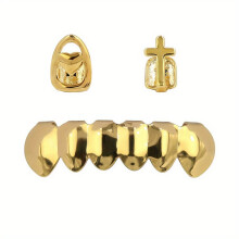 Golden Plated Heart Cross Teeth Braces Cap Bottom Teeth Grillz For Men Hip Hop Halloween Cosplay Accessories