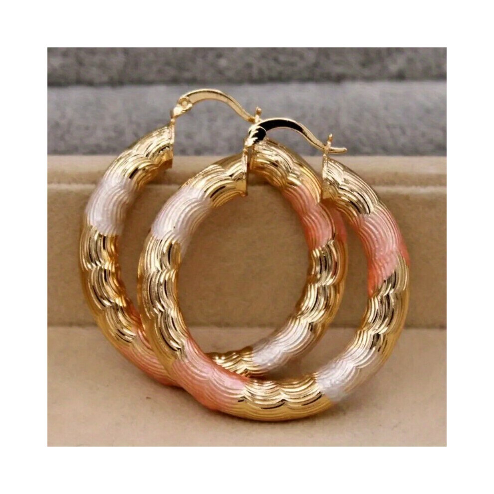 1pair Mens O shaped Textured Hoop Earrings Couple Earrings Gift-image-OPC-PC26BW7-NEW