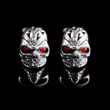 2pcs pair Retro Zircon Punk Earrings With Red Eye Skull Carved For Men And Women