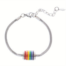 1 Pc Mens Necklace Or BraceletStainless Steel Niche Rainbow Stitching Necklace Hip Hop And Generous Bracelet