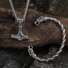 High Viking Pendant Necklace And Mens Bracelet Mens Jewelry Set 60 96 Cm Mjolnir Necklace And Dragan Bracelet Necklace And Adjustable Bracelet Silve