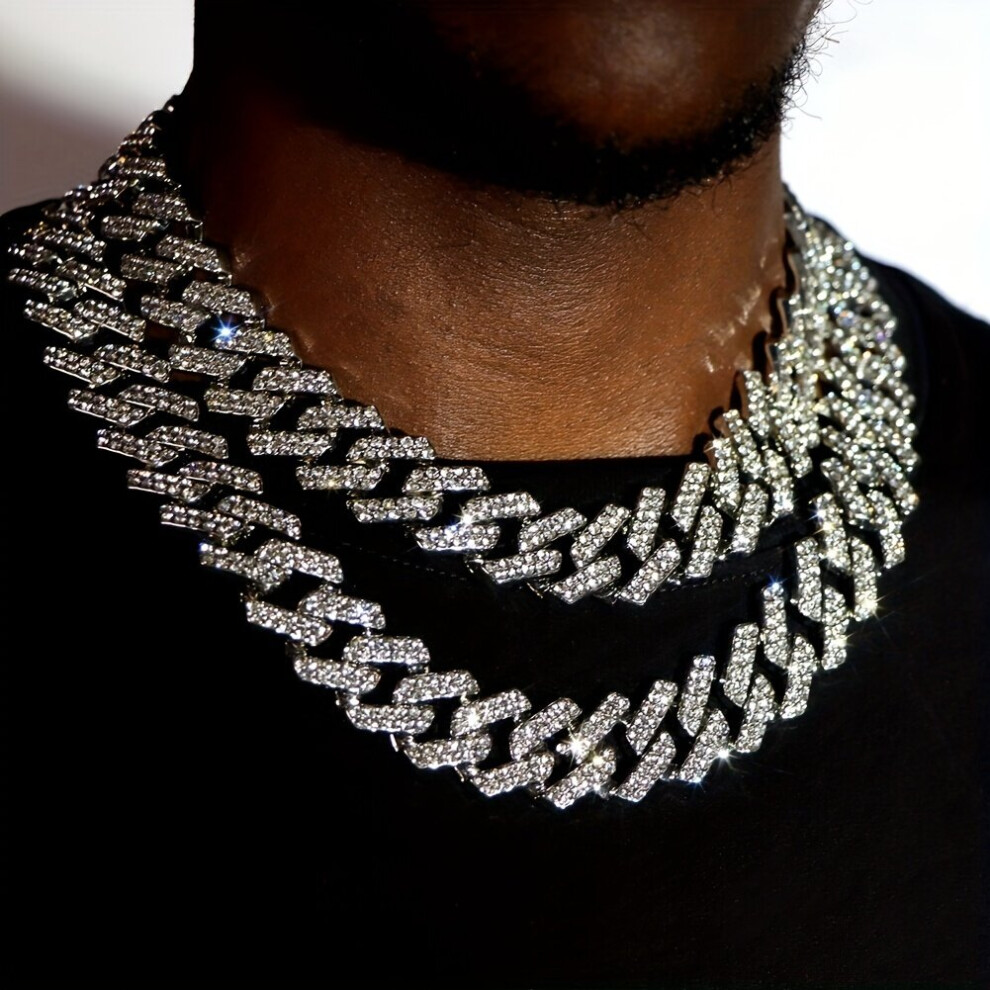 25mm buy Diamond Iced Out Two Row Spiked Chain Necklace- Bracelet Set