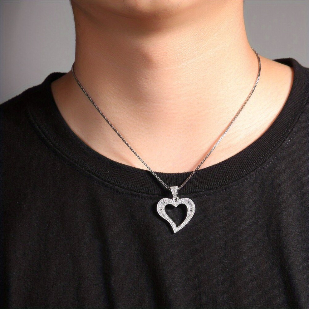 1 Pc Mens Pendant Sparkling Copper Plated Zirconia Mens Pendant Arc Cutout Heart Hip Hop Pendant Thanksgiving Christmas Birthday For Men Women Frien-image-OPC-PC26DFJ-NEW