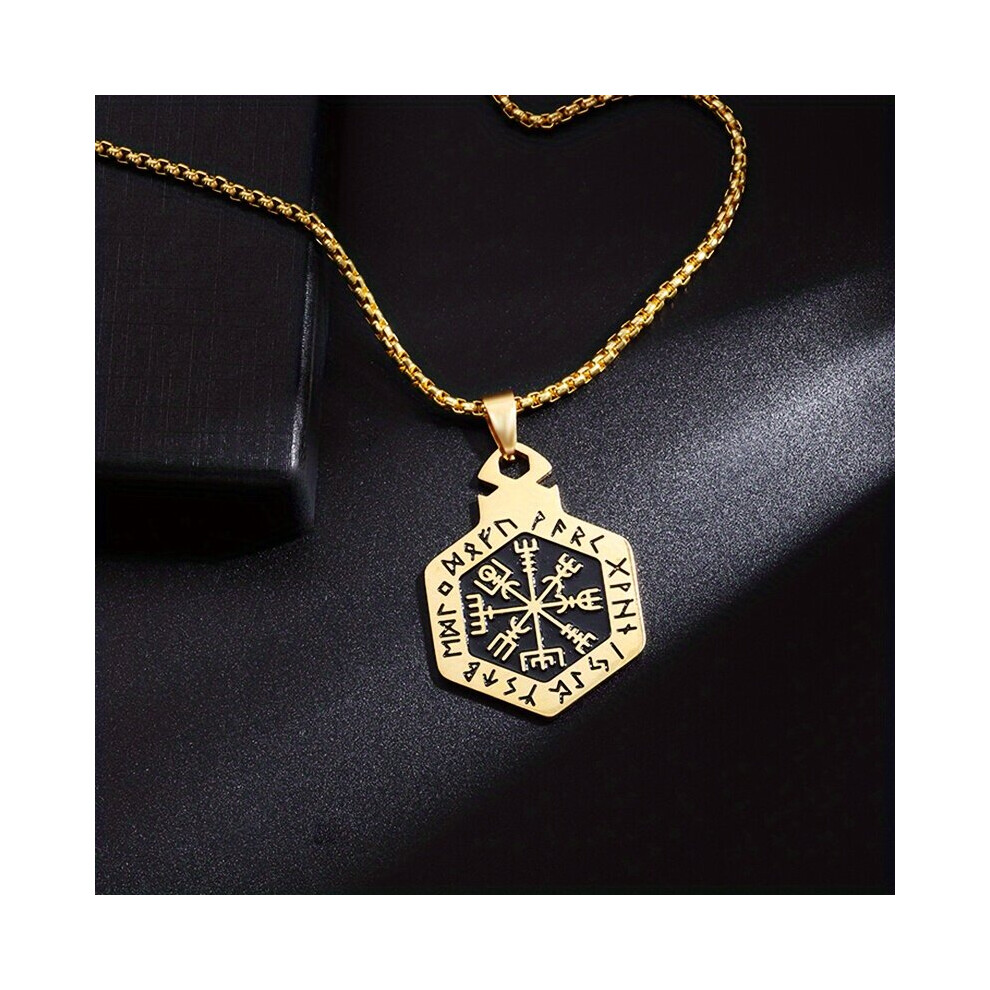 1pcs Men Viking Stainless Steel Compass Pendant Golden Rune Six Star Necklace Men Jewelry-image-OPC-PC26DM9-NEW