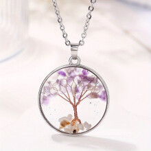 1 Pc Jelly Colored Specimen Tree Of Life Necklace Charm Jewelry For Men September Birthstone Gift For Friends