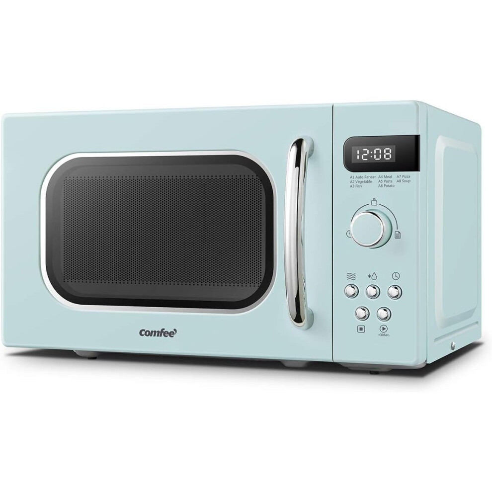 COMFEE' Retro Style 800w 20L Microwave Oven with 8 Auto Menus, 5 Cooking Power Levels, and Express Cook Button - Mint Green -CM-M202RAF(GN)