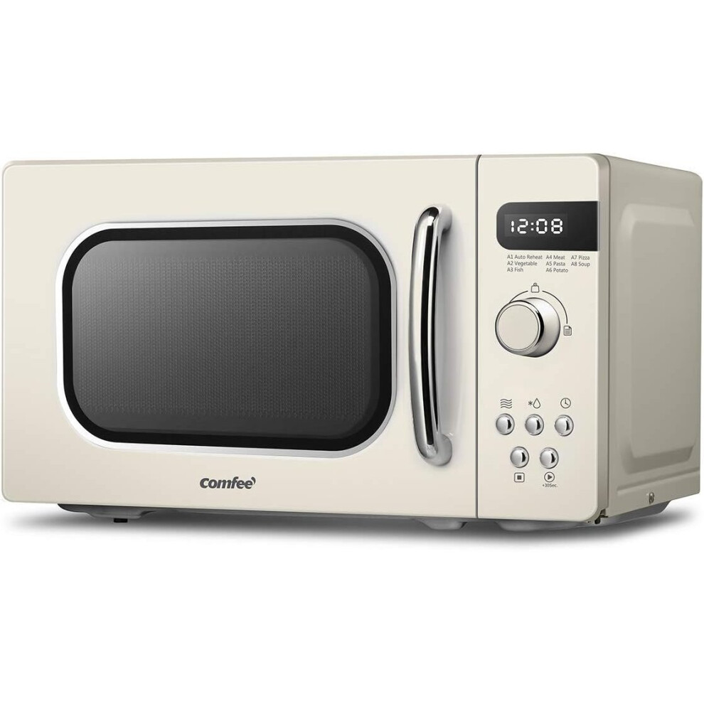 COMFEE' Retro Style 800w 20L Microwave Oven with 8 Auto Menus, 5 Cooking Power Levels, and Express Cook Button - Apricot Cream - CM-M202RAF(CM)