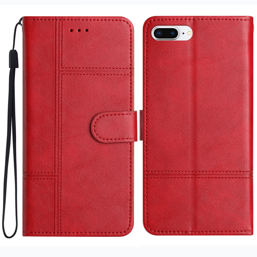 (Red) Case for iPhone 8 Plus/7 Plus Premium PU Leather Cover TPU Kickstand Magnetic Flip Wallet Compatible with iPhone 8 Plus/7 Plus Case