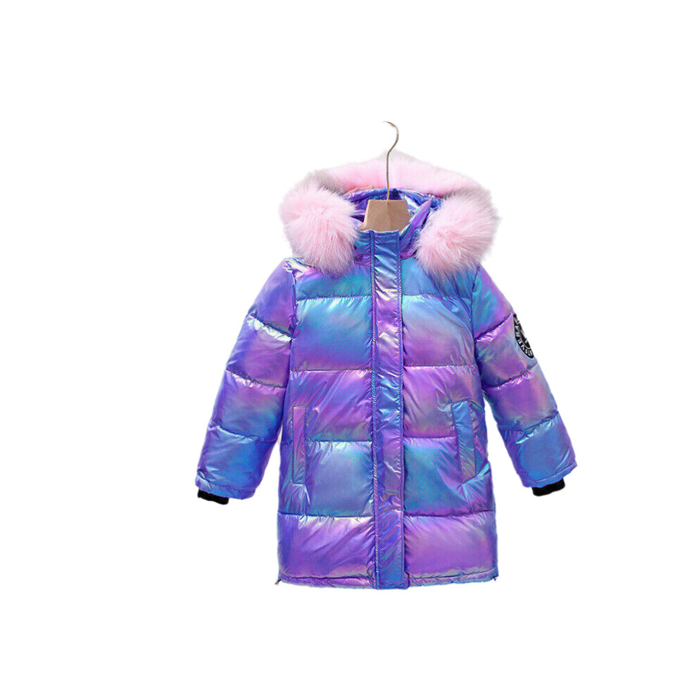 (Purple, 5-6 Years) Kids Girls Winter Coat Hooded Fur Parka Jackets