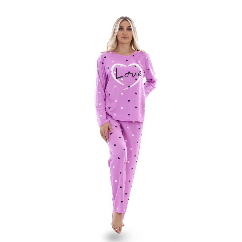 (Lavender, XXL) Ladies Pyjama Set Love Crew Neck Long Sleeve Soft Cotton Loungewear PJs M to XXL