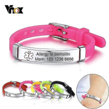 Vnox Customized Kids Medical Alert Id Bracelets For Boys Girls Anti Allergy Stainless Steel Silicone