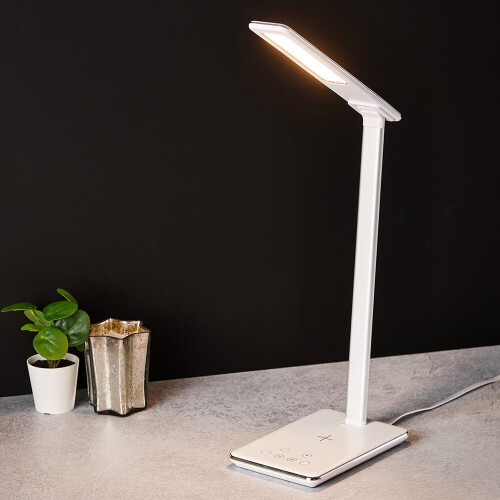 Trueshopping White Desk Lamp with Wireless & USB Phone Charger 2