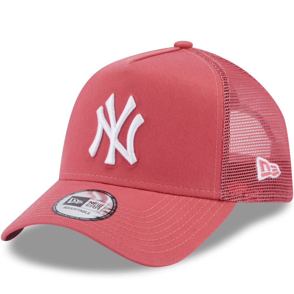 New Era NY Yankees 9FORTY A-Frame Adjustable Snapback Trucker Cap Hat - Coral