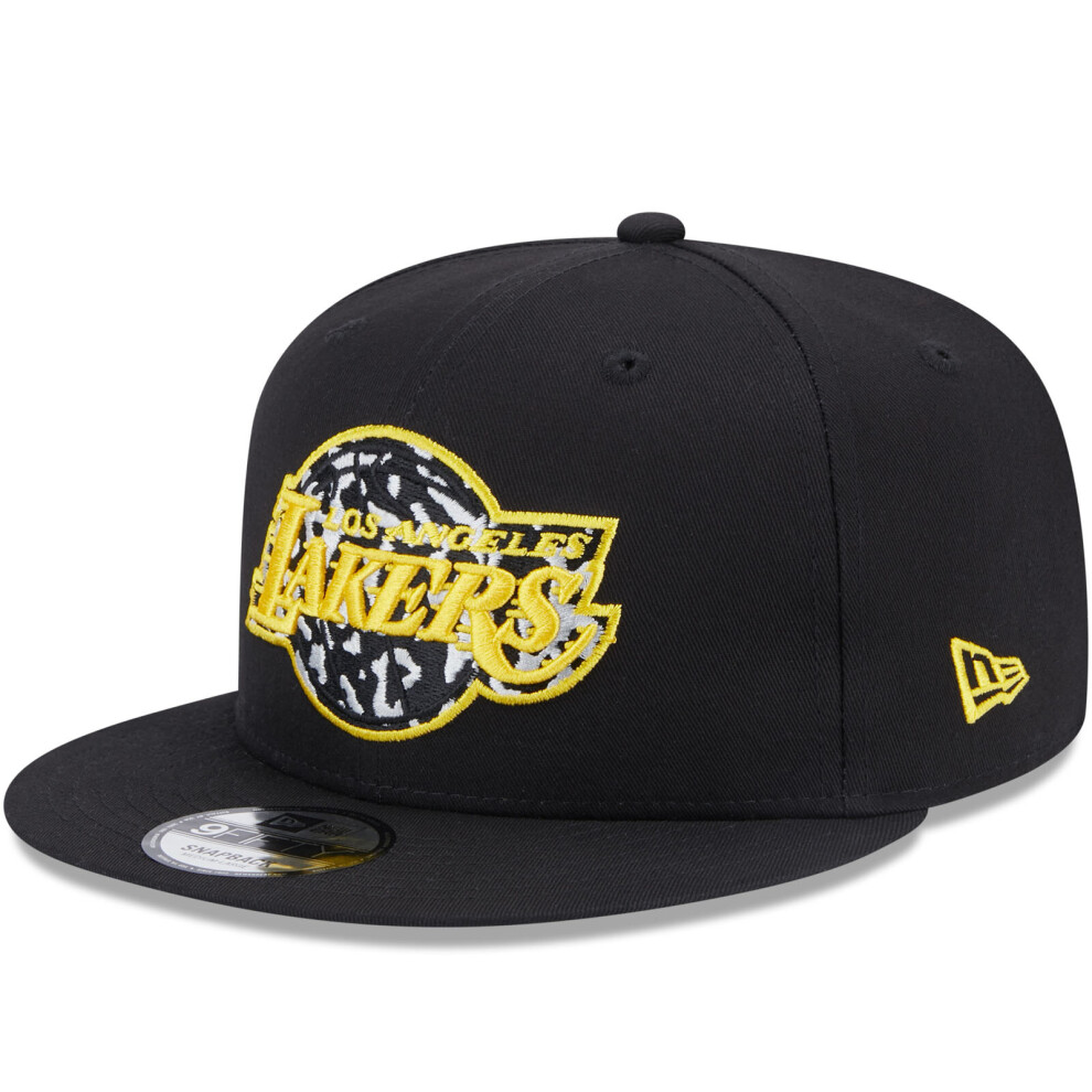 (S/M, Black) New Era LA Lakers Logo Infill 9FIFTY Fitted Cap Hat - Black