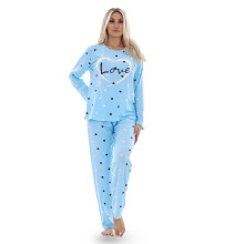 (Blue, XXL) Ladies Pyjama Set Love Crew Neck Long Sleeve Soft Cotton Loungewear PJs M to XXL
