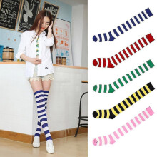 Sexy Women Girl Thigh High Striped Over The Knee Socks Cotton Stockings