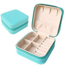 (Blue) Small Jewelry Storage Box Travel Earrings Ring Organizer Case Lightweight Girls