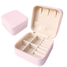 (Pink) Small Jewelry Storage Box Travel Earrings Ring Organizer Case Lightweight Girls