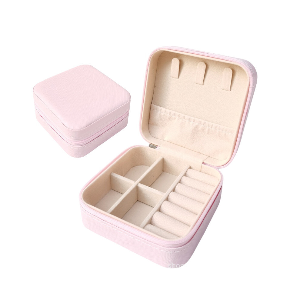 (Pink) Small Jewelry Storage Box Travel Earrings Ring Organizer Case Lightweight Girls