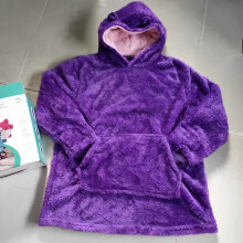 (Purple) Kids Blanket Hoodie Oversized Plush Giant Sweatshirt Winter Fleece Warm Hooded