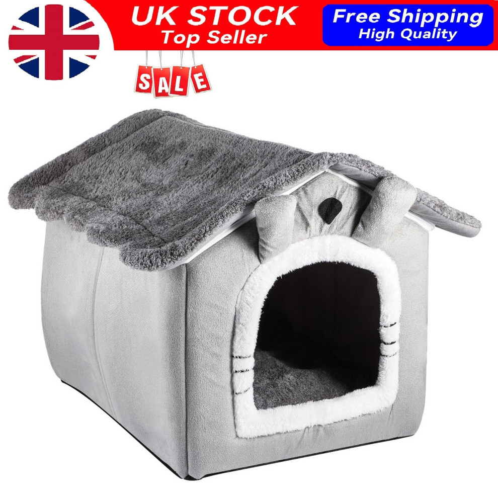 Pet Cat Bed Large Grey Bed Pet Cat Dog Warm House Super Soft Bed on OnBuy