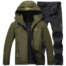 (ArmyGreen, 6XL) Men Suit Fishing Set Hooded Jacket And Pants Outdoor Hiking Camping Suit Sports