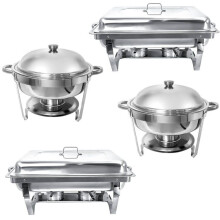 Chafing Dish Set: 2 Rectangular 8 Qt and 2 Round 6 Qt Stainless Steel Chafer for Catering