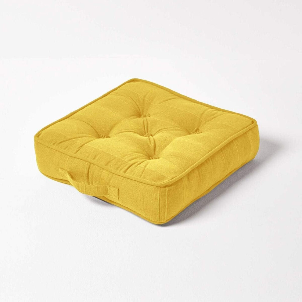 Homescapes (Yellow) Rajput Ribbed Cotton Floor Cushion Yellow