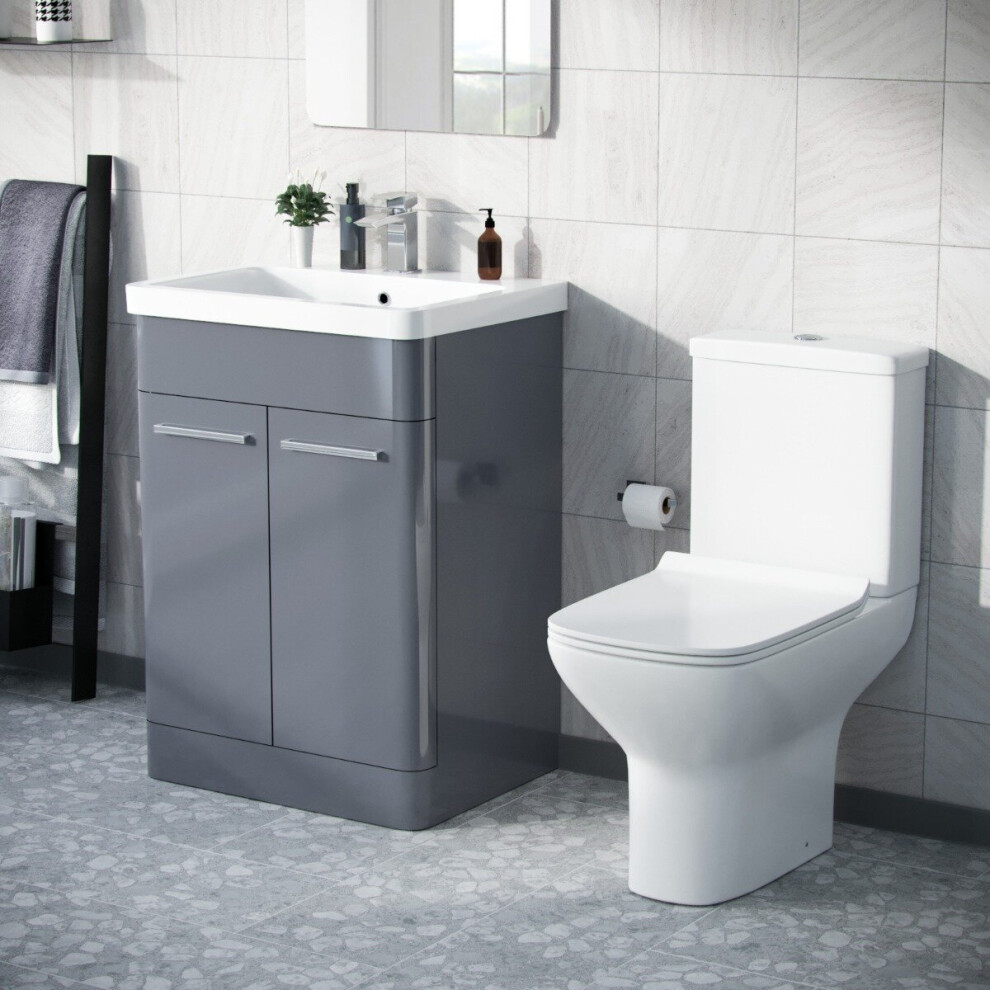 Afern Floorstanding Vanity Basin Unit & Rimless Close Coupled Toilet Steel Grey