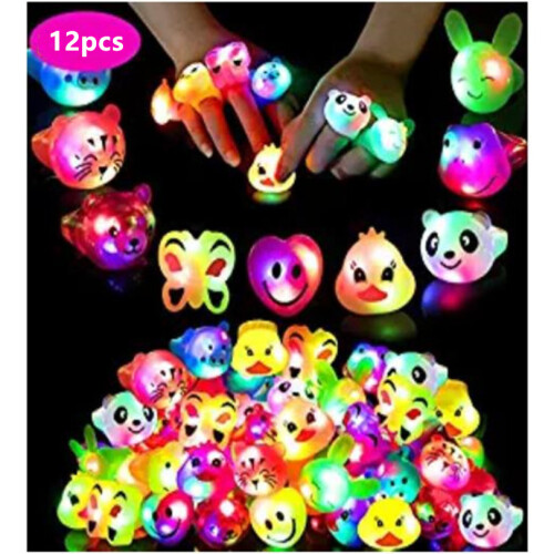 12PCS Flashing Rings Jelly Led Bumpy Rubber Ring Party Light Up Rings