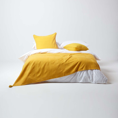 Homescapes (150 x 200 cm, Yellow) Cotton Rajput Ribbed Throw 2
