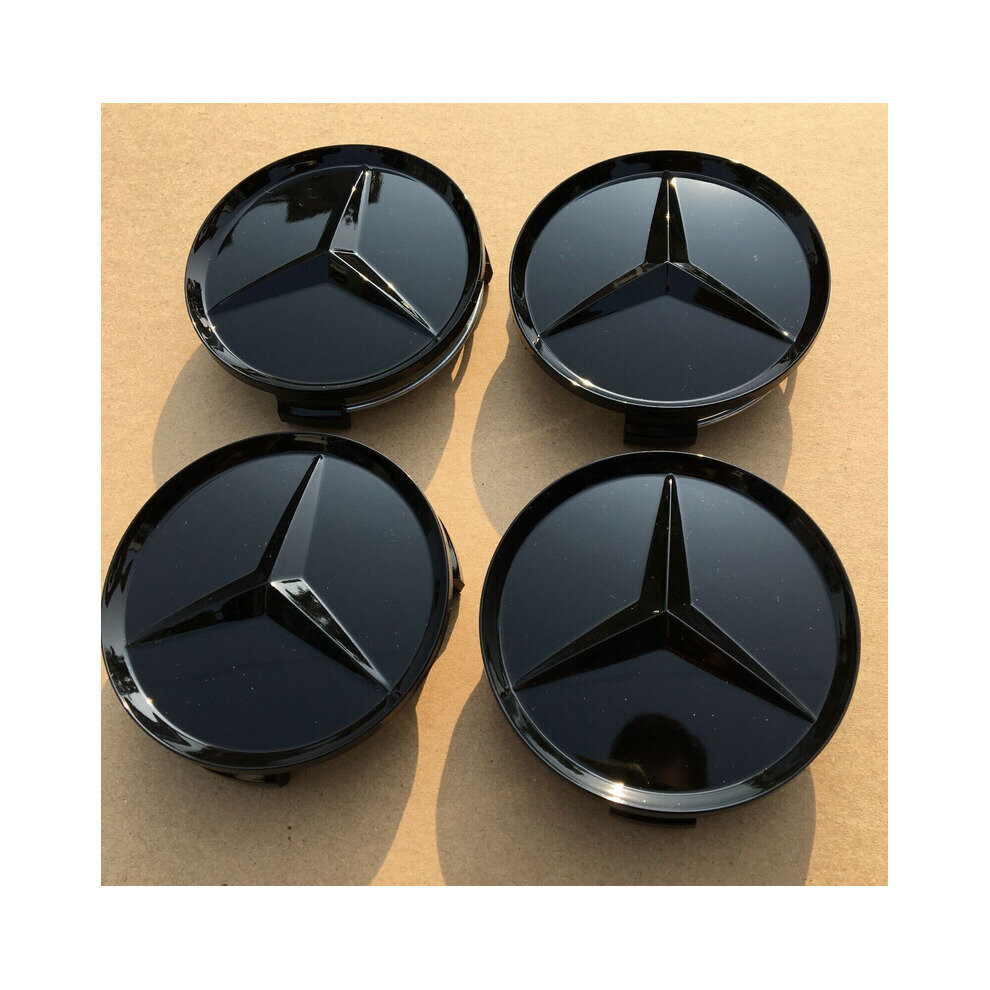 4pcs 75mm Wheel Center caps for Benz Gloss Black