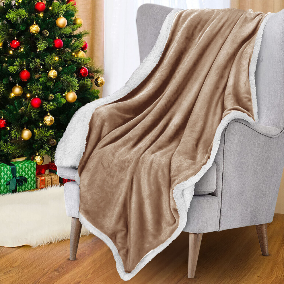 (Camel, KING: 200cm x 240cm) Sherpa Mink Blanket Reversible Throw Single Double King Size