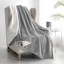 (Silver, SINGLE: 130cm x 150cm) Sherpa Mink Blanket Reversible Throw Single Double King Size