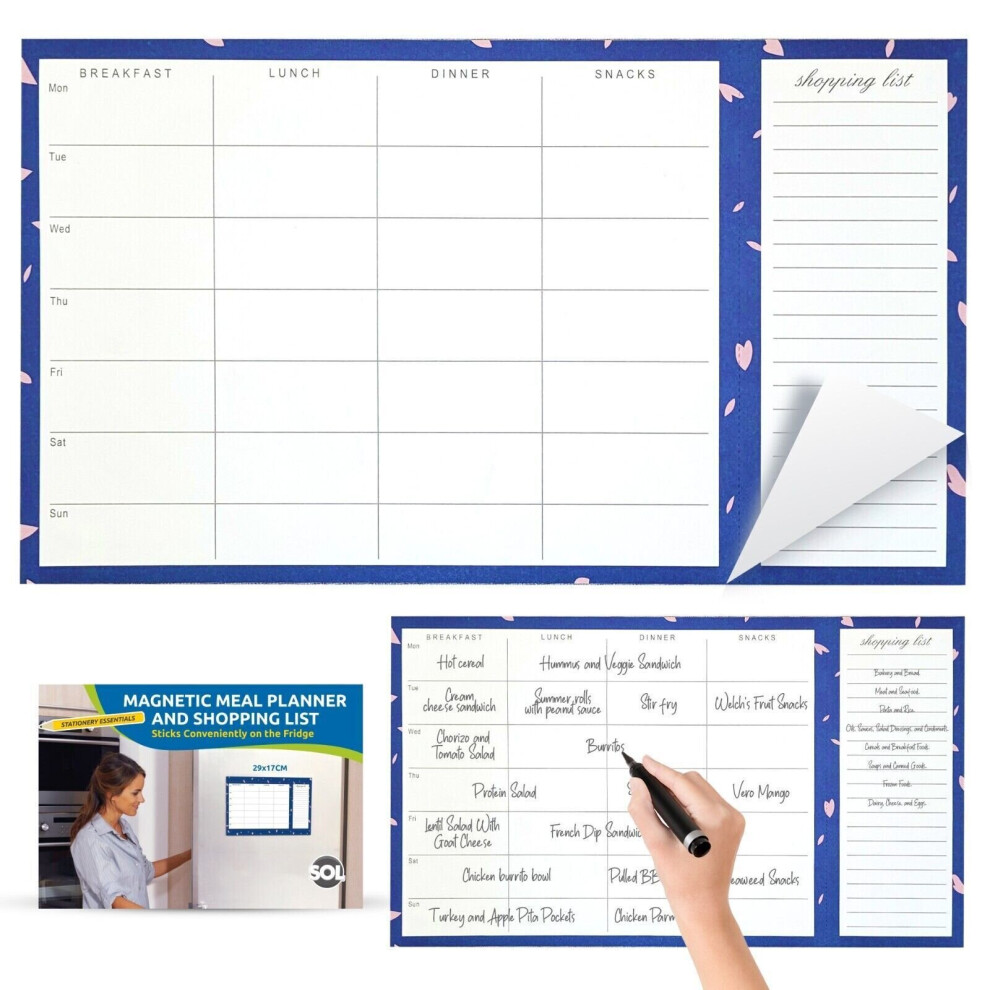 Magnetic Weekly Meal Planner and Shopping List Fridge Note Pad 52 Tear Off Pages