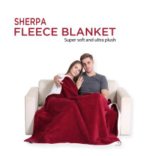 (Burgundy Red, DOUBLE: 150cm x 200cm) Sherpa Mink Blanket Reversible Throw Single Double King Size