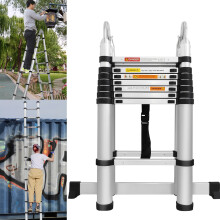 (5M(8+8Steps)) A Frame Telescopic Ladder Stepladder with Stabilizer Bar Aluminium Folding Extension Ladder Max Capacity 330lb for Home Outdoor Indoor Household