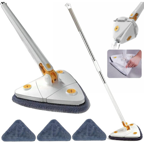 Irich 360° Rotatable Adjustable Cleaning Mop Extendable Triangle Mop with 3 Replacement Pads