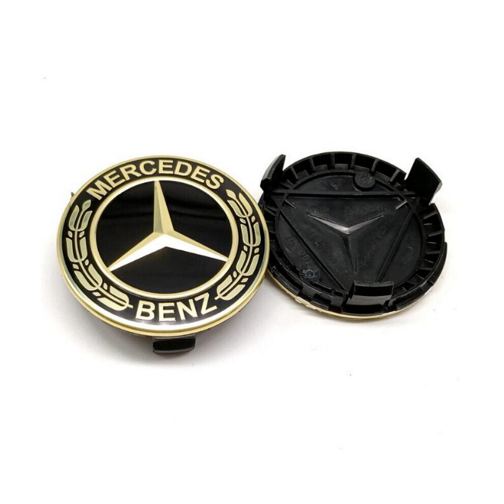 Paktoo 4Pcs Mercedes Benz Wheel Centre Caps 75Mm Black/Gold