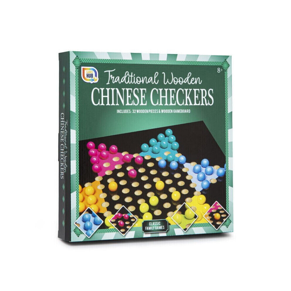 Traditional Wooden Chinese Checkers Board Set Strategy Game & Instructions